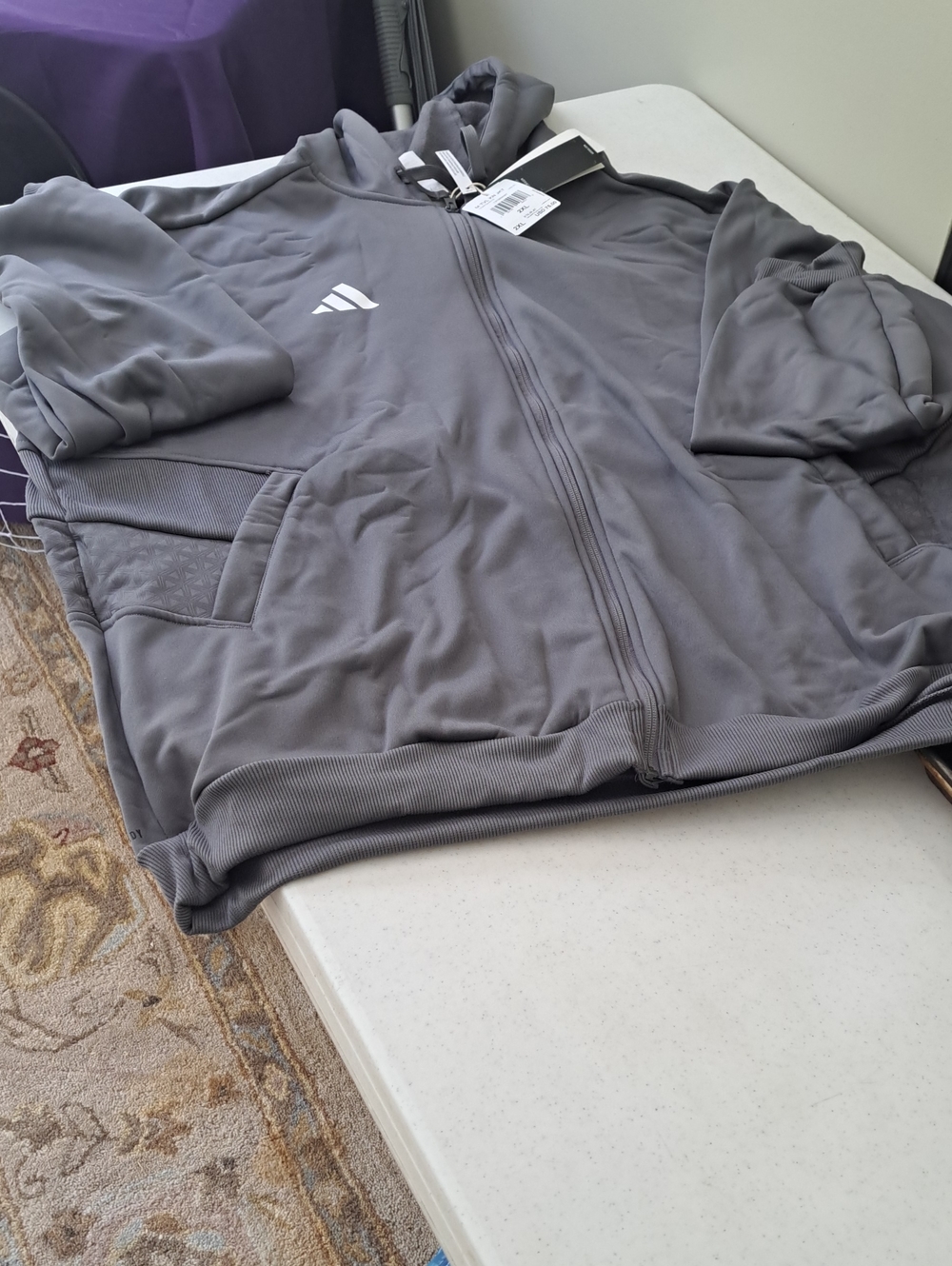 adidas Gray Full-Zip Hooded Jacket with Subtle Logo